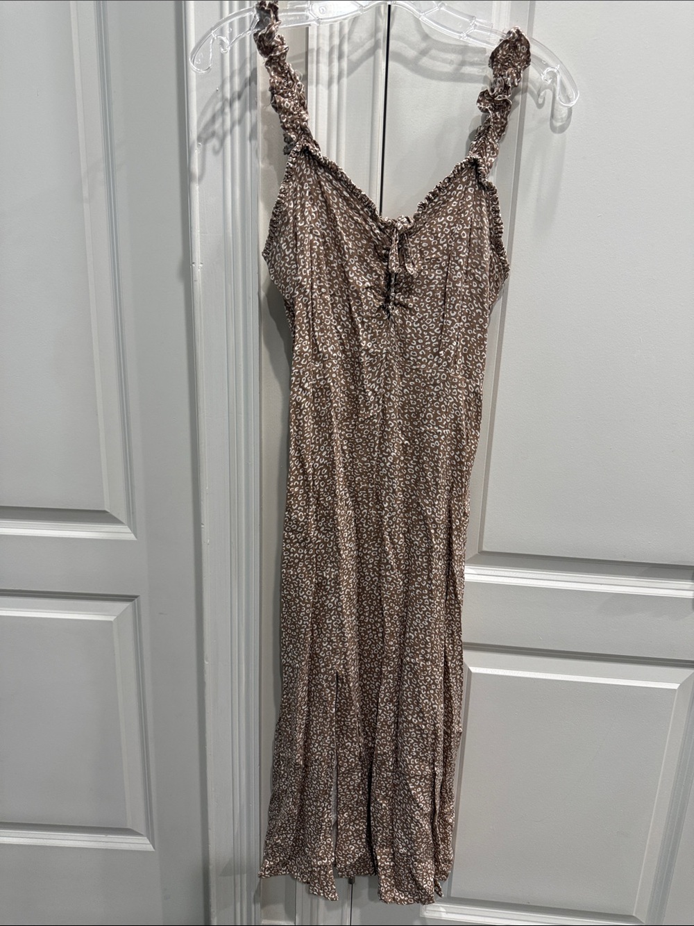 Japna Taupe Floral Midi Dress with Smocked Straps and Back